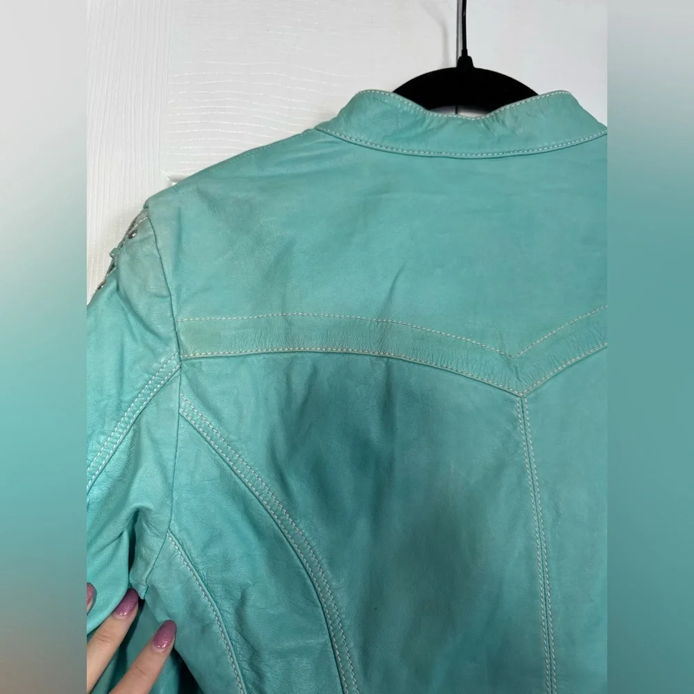 Vintage Scully Women's Teal Leather Jacket - Picture 9 of 12